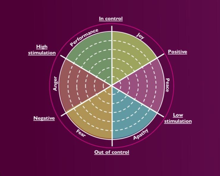 The Spark Emotional Wheel, a behavioural science framework mapping consumer emotions across levels of pleasure, excitement, and control.